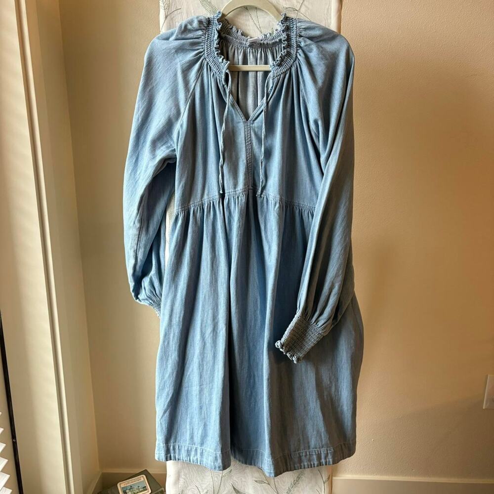Light Blue Denim Ruffle Babydoll Dress Western Medium Tall Cottagecore